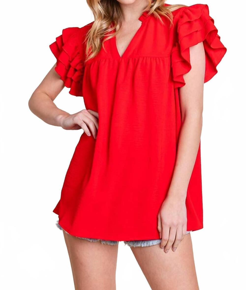 NEW SEWN AND SEEN airflow ruffle sleeve blouse in red